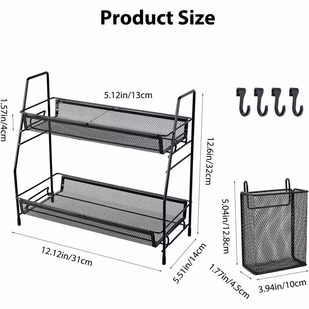 VOGREX 2-Tier Metal Countertop Coffee Station and Spice Storage Rack in Black – 2