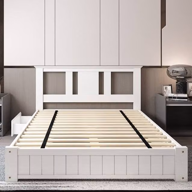 Somnior Elwood Solid Wood Bed Frame with 3 Drawers in White, 140 x 200 cm