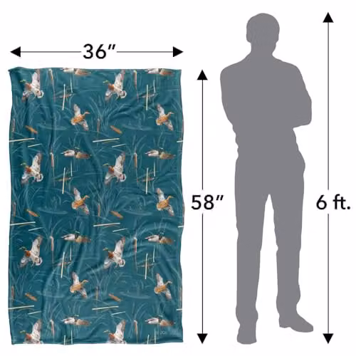 JQ Licensing Waterfowl Marsh Ducks Hunting Pattern Super Soft Fleece Throw Blanket, Multicolour, W: 91 cm, D: 147 cm – 4