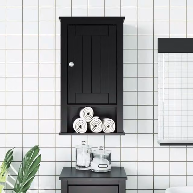 Berkfield Home BERG Black Rustic Solid Wood Pine Bathroom Wall Cabinet W/D/H: 40 x 27 x 71.5 cm – 1