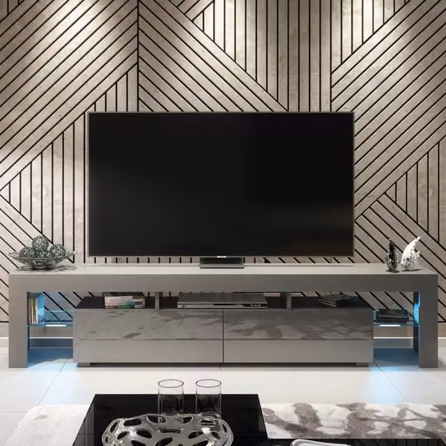 Creative Furniture Nova Modern Grey Glossy TV Unit with Integrated Lighting, W: 200 cm, H: 45 cm, D: 35 cm