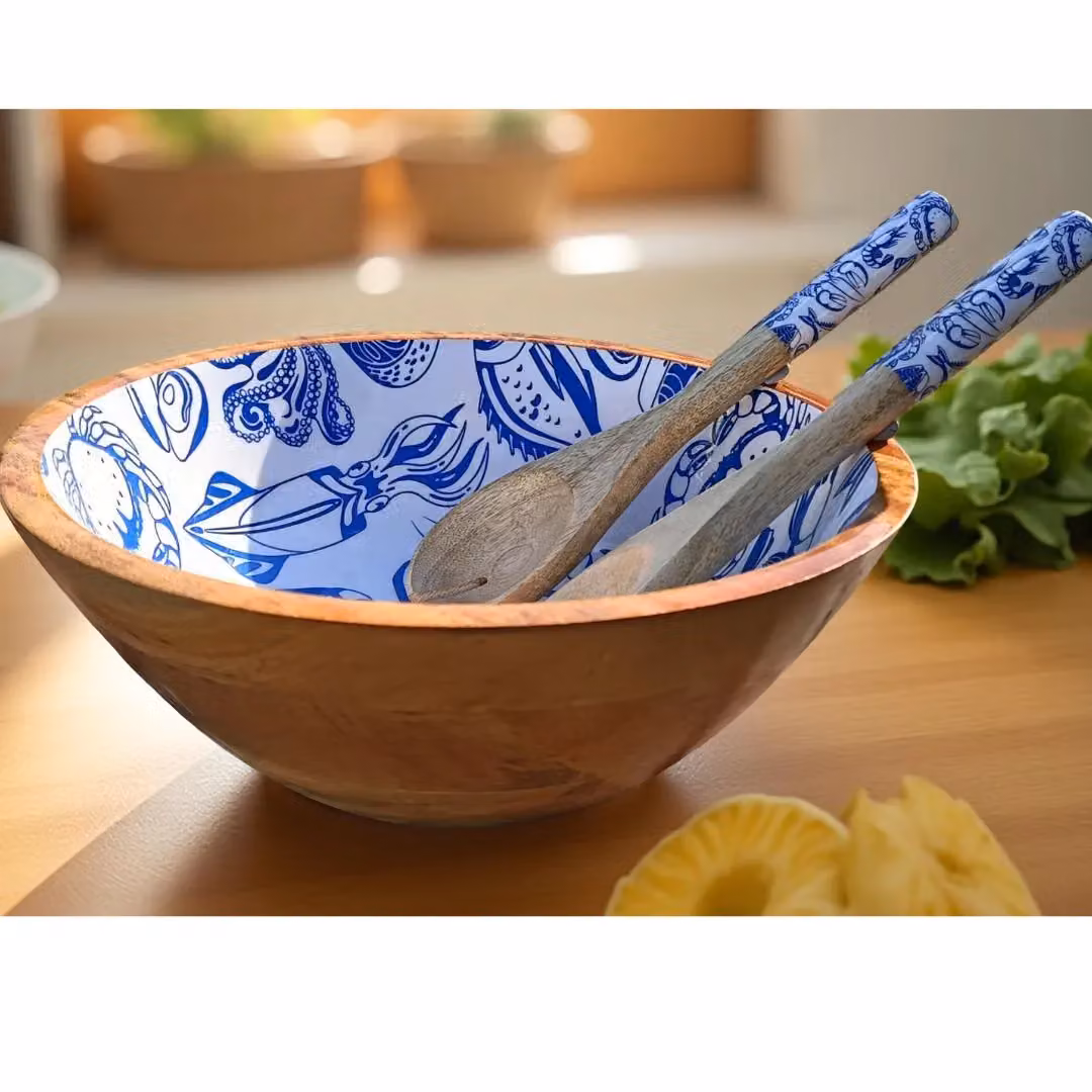 Hartsmede Ocean Medium Serving Bowl with Spoons in Blue – 7