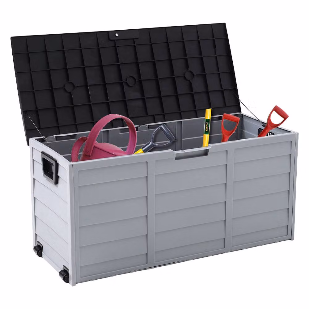 Living and Home 290L Plastic Large Outdoor Garden Storage Box with Wheels in Black – 8