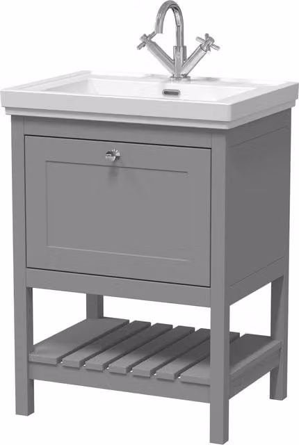 Balterley Bathroom Floor Vanity Unit with 1 Drawer and 1 Tap Hole Basin, Cool Grey, Width: 63 cm