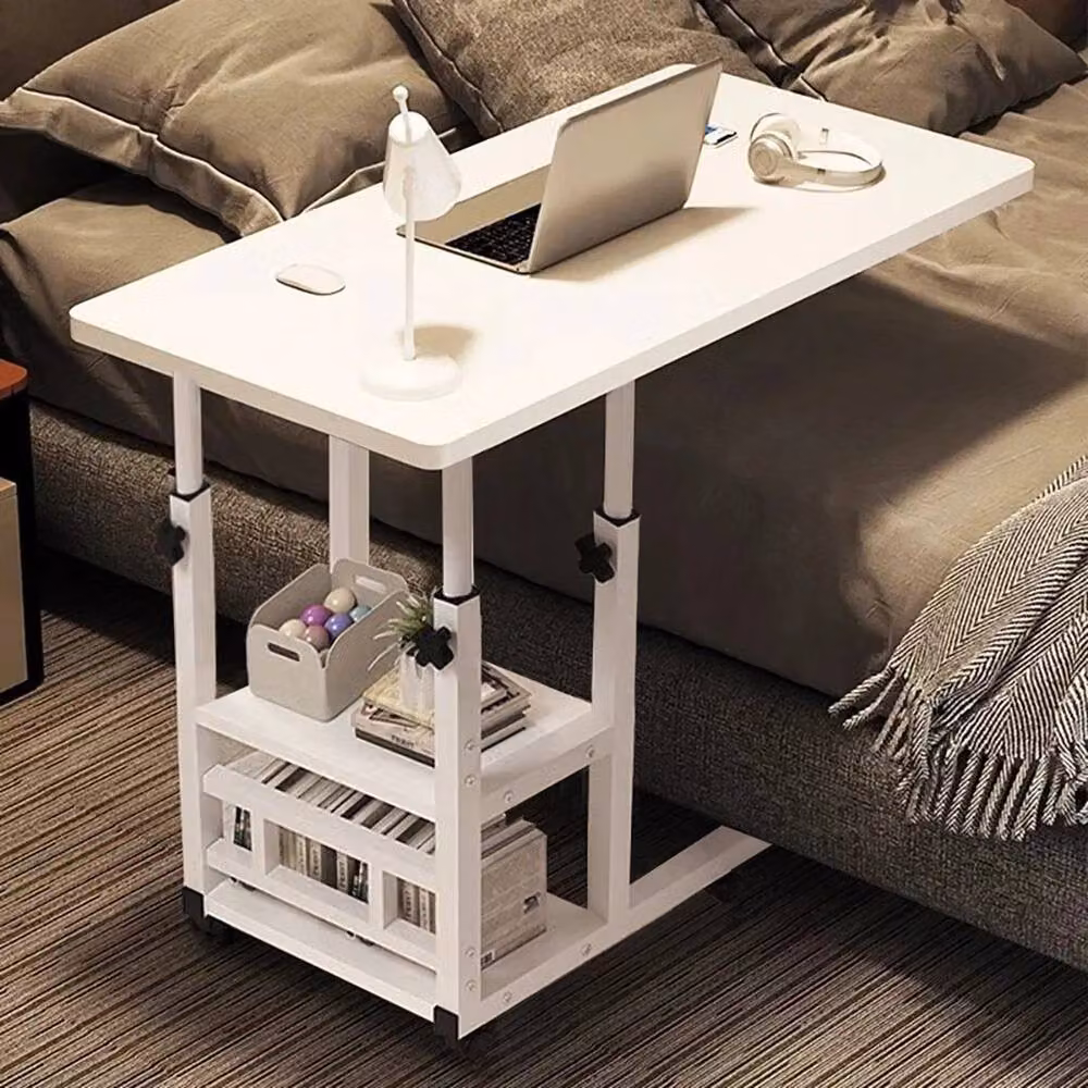 KORVIXA White Height Adjustable Mobile Overbed Table with Folding Top and Castors – 2