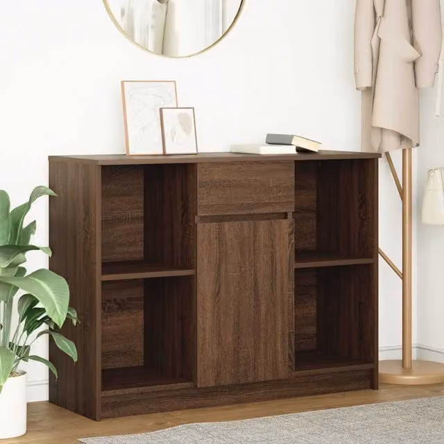 Berkfield Home Modern Sideboard with Drawer in Brown Oak, W/D/H: 101 x 35 x 76 cm – 1