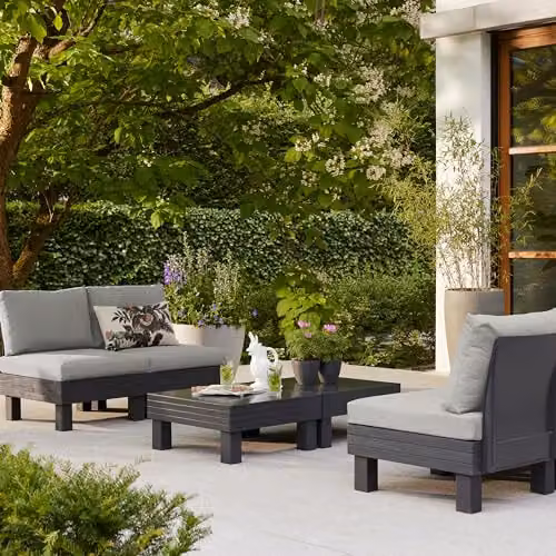 Keter Elements 4 Seater Modular Outdoor Garden Lounge Set in Graphite with Grey Cushions – 2