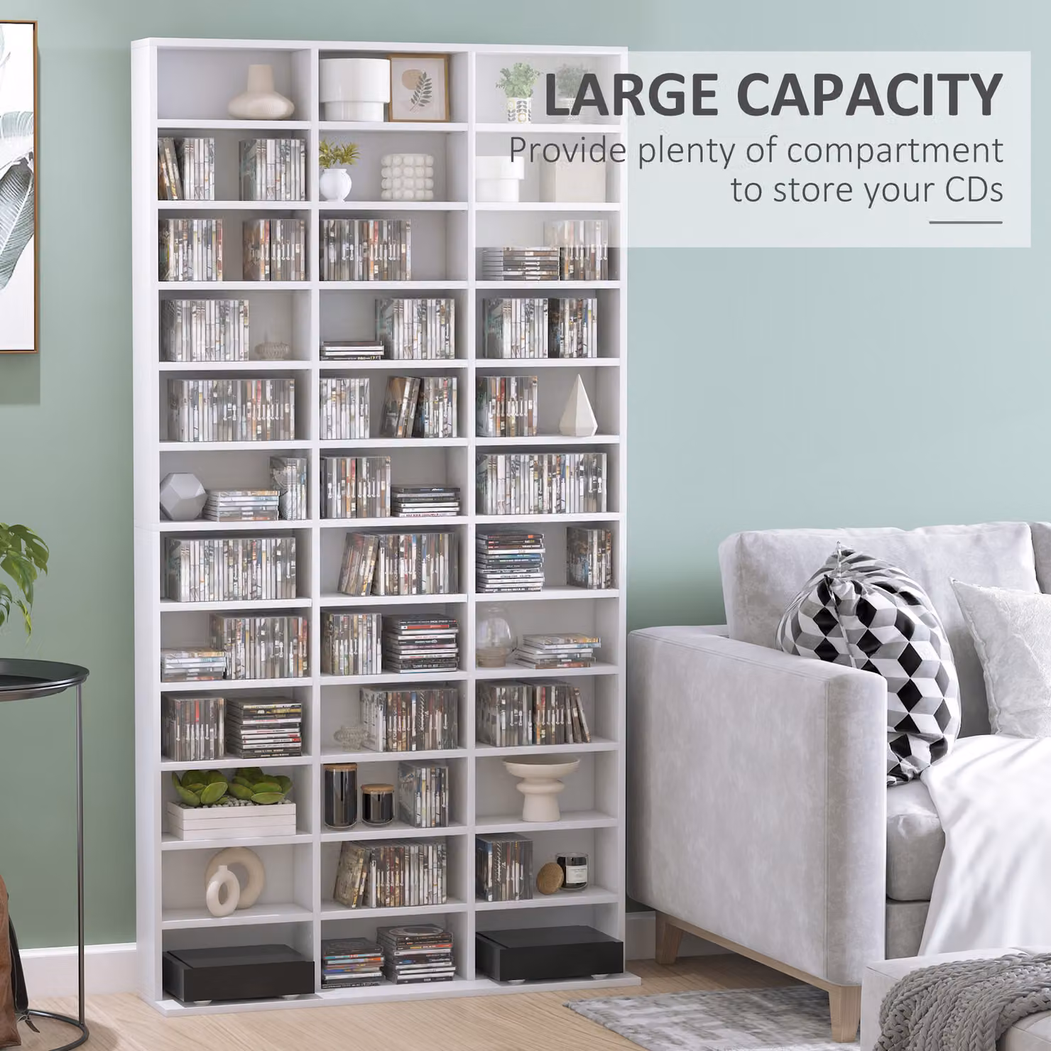 HOMCOM White CD and DVD Storage Unit with Adjustable Shelves, W/D/H: 102 x 24 x 195 cm – 2