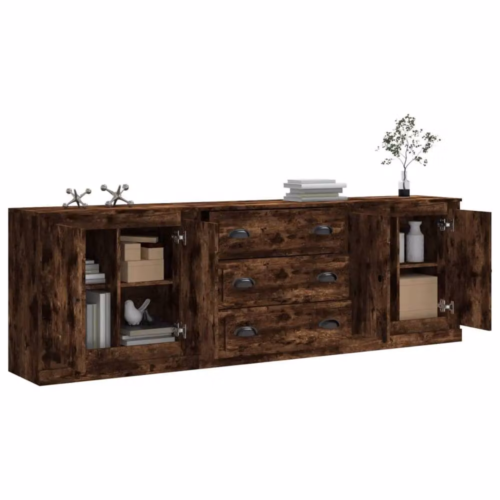 Berkfield Home 3 Piece Smoked Oak Sideboard Set in Brown – 3