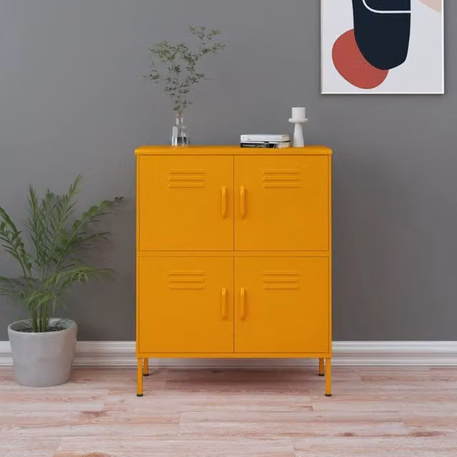 Berkfield Home Industrial Steel Storage Cabinet in Mustard Yellow, W/D/H: 80 x 35 x 101.5 cm