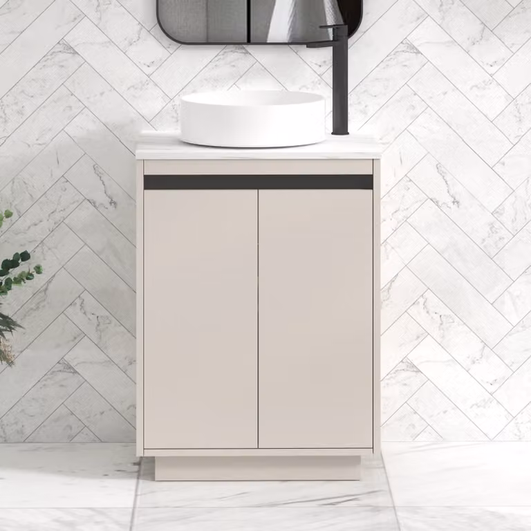 Royal Bathrooms Orion 600mm Warm Taupe Floor Standing 2 Door Vanity Unit with Art Basin and Black Accent Trim