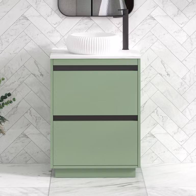 Royal Bathrooms Orion 600mm Mint Sage Floor Standing Vanity Unit with Milan Basin and Black Accent Trim
