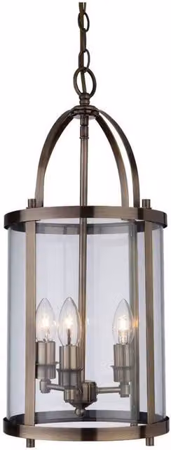 Firstlight Imperial 3 Light Round Ceiling Pendant Lantern in Gold/Brass with Transparent Glass, E14