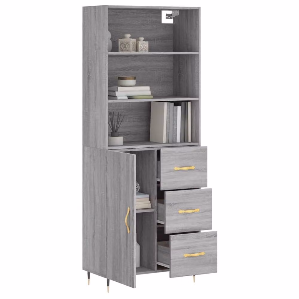 Berkfield Home Grey Sonoma Highboard with Hinged Doors and Internal Shelves, W/D/H: 69.5 x 34 x 180 cm – 3