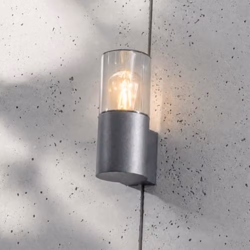 CGC Lighting Bluebell Modern Cylinder Outdoor Wall Light in Dark Grey with Smokey Glass Diffuser H 22 cm x W 12 cm x D 12 cm – 1