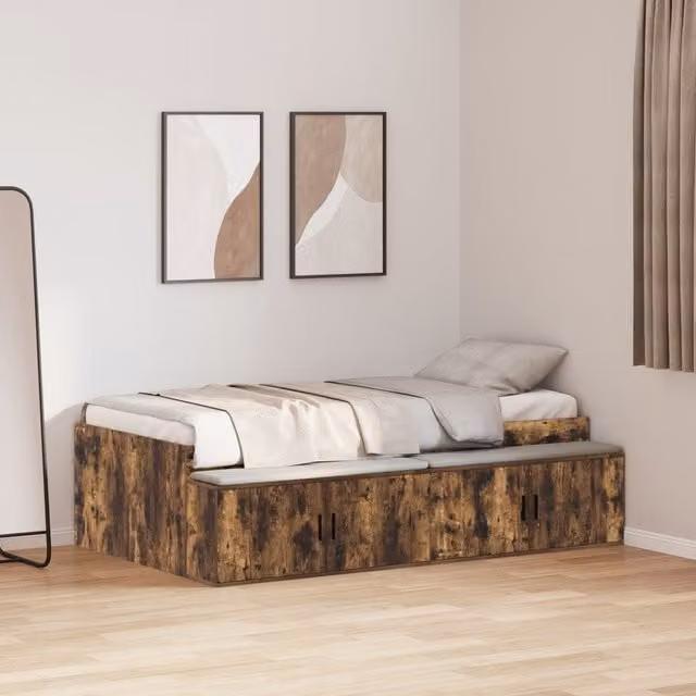 Berkfield Home Smoked Oak Storage Bed Frame with Drawers, Brown, W/D/H: 90 x 190 cm