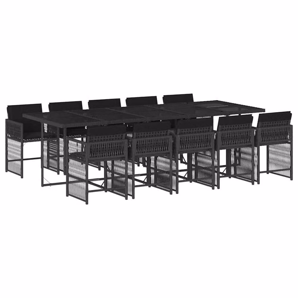 Berkfield Home 11 Piece Black Poly Rattan Garden Dining Set with Cushions – 2