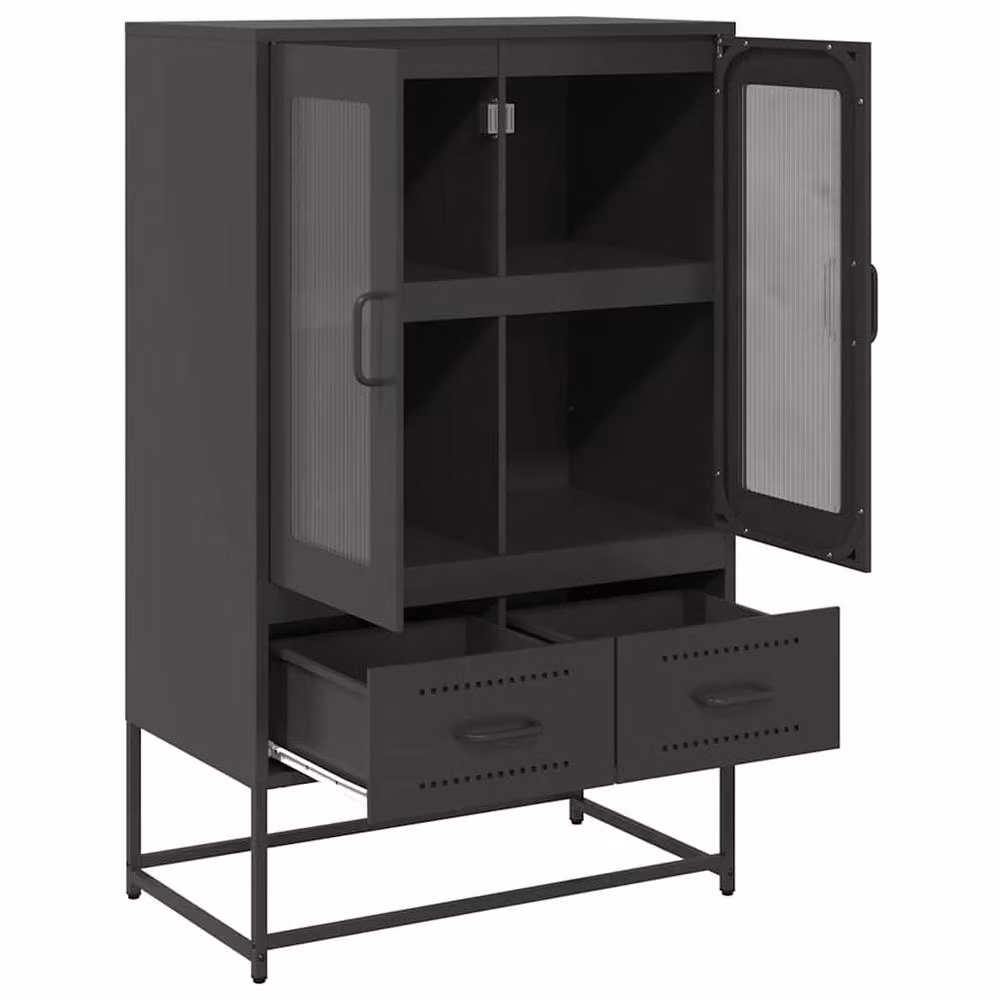 Berkfield Home Black Steel Highboard with Glass Doors, W/D/H: 68 x 39 x 111.5 cm – 4