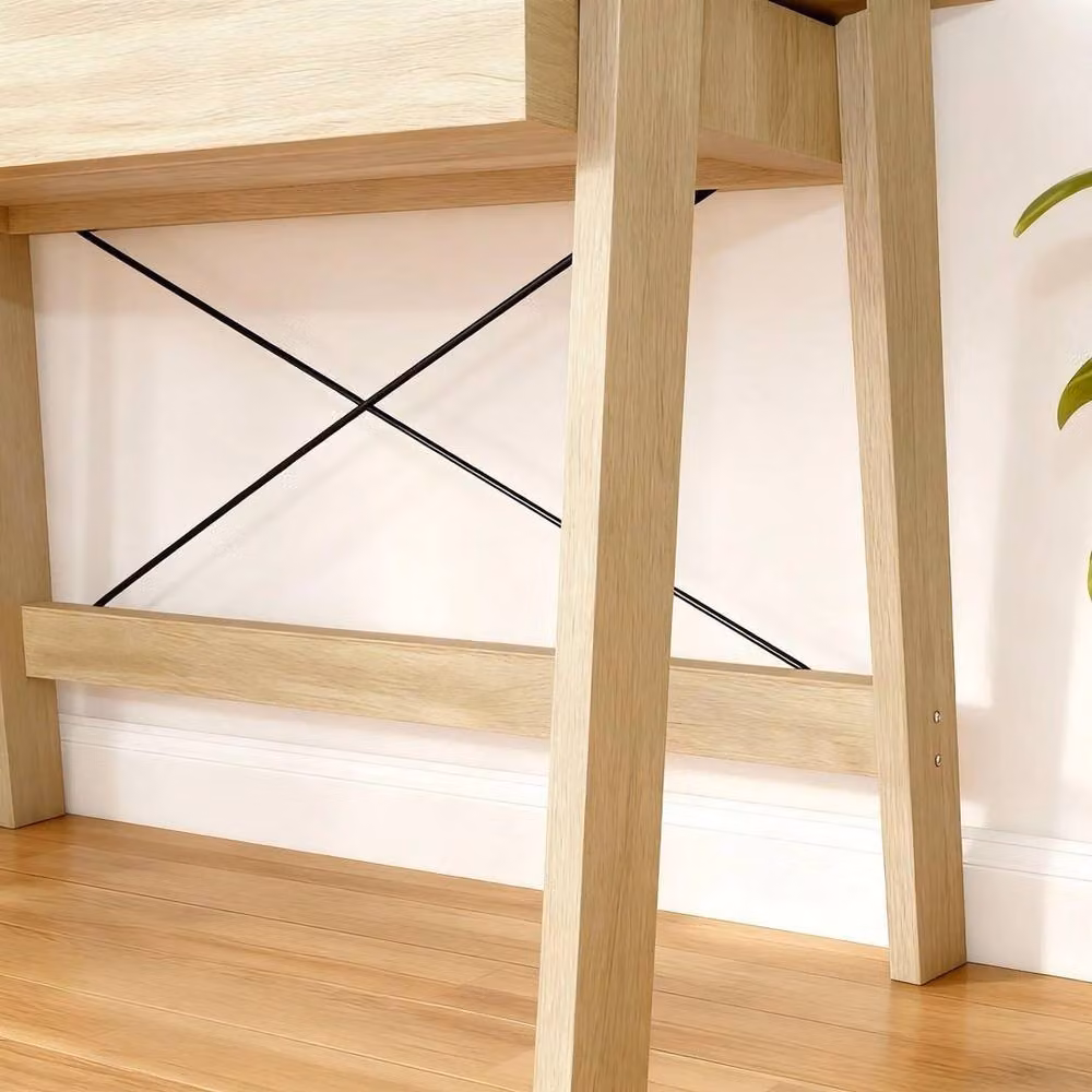 NESTLUNE Modern Oak Computer Desk with Single Drawer in Natural Brown, W: 100 cm, D: 100 cm, H: 75 cm – 3