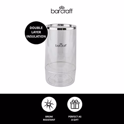 BarCraft Double Walled Acrylic Wine Cooler in Transparent and Silver, W/D/H: 12 x 12 x 23 cm – 2