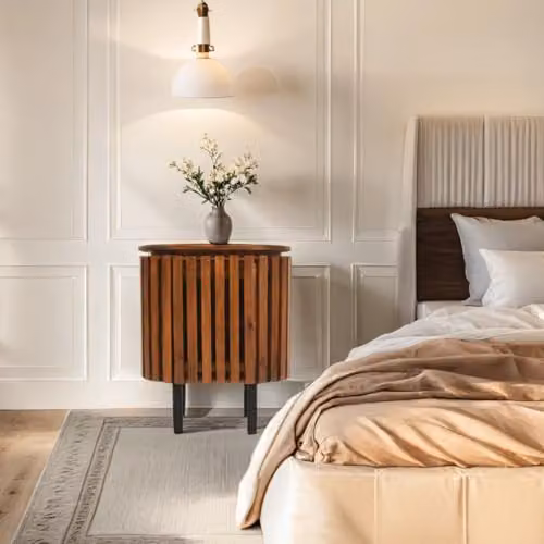 Indian Hub Slatted Mango Wood Bedside Table in Brown, W: 50 cm, D: 35 cm, H: 58 cm – 2