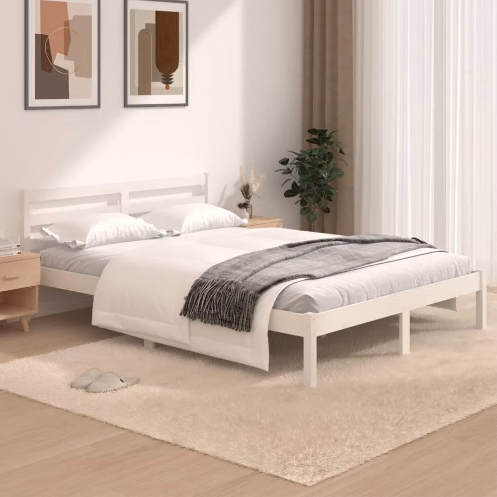 Berkfield Home Small Double Solid Wood Pine Bed Frame, White, W/D/H: 120 x 190 x 69.5 cm – 2