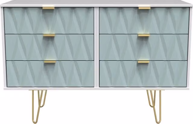 Ready Assembled 2 U Dallas 6 Drawer Wide Chest in Duck Egg Blue and Gold – 1
