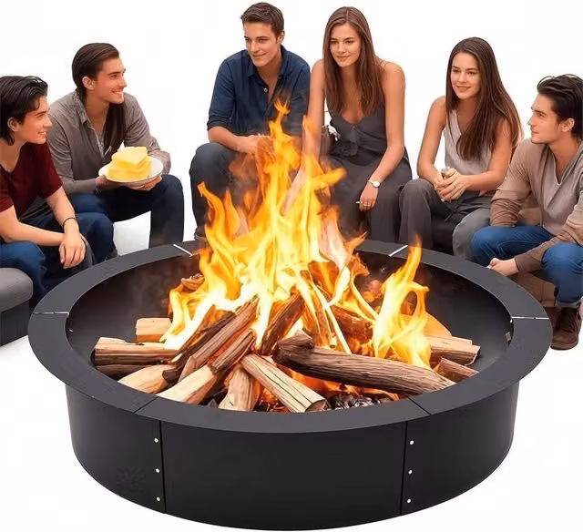 VOGREX Black Metal Round Smokeless Fire Pit and DIY Campfire Ring, Diameter: 121.92 cm