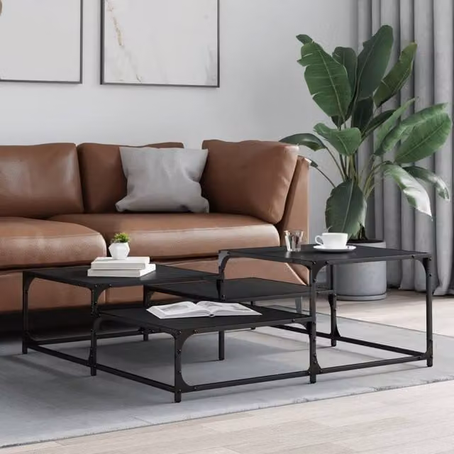 Berkfield Home Modern Black Square Coffee Table in Engineered Wood, W/D/H: 107 x 107 x 40 cm