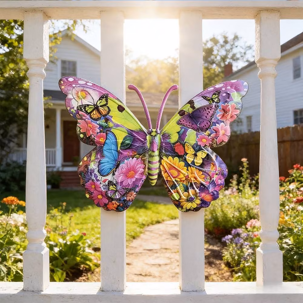 Quipulse 3-Piece Multicolour Metal Butterfly and Floral Outdoor Wall Hanging Decor, Size: 15 cm – 5