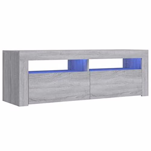 vidaXL Modern Grey Sonoma Wood TV Cabinet with Integrated LED Lighting W/D/H: 120 x 35 x 40 cm