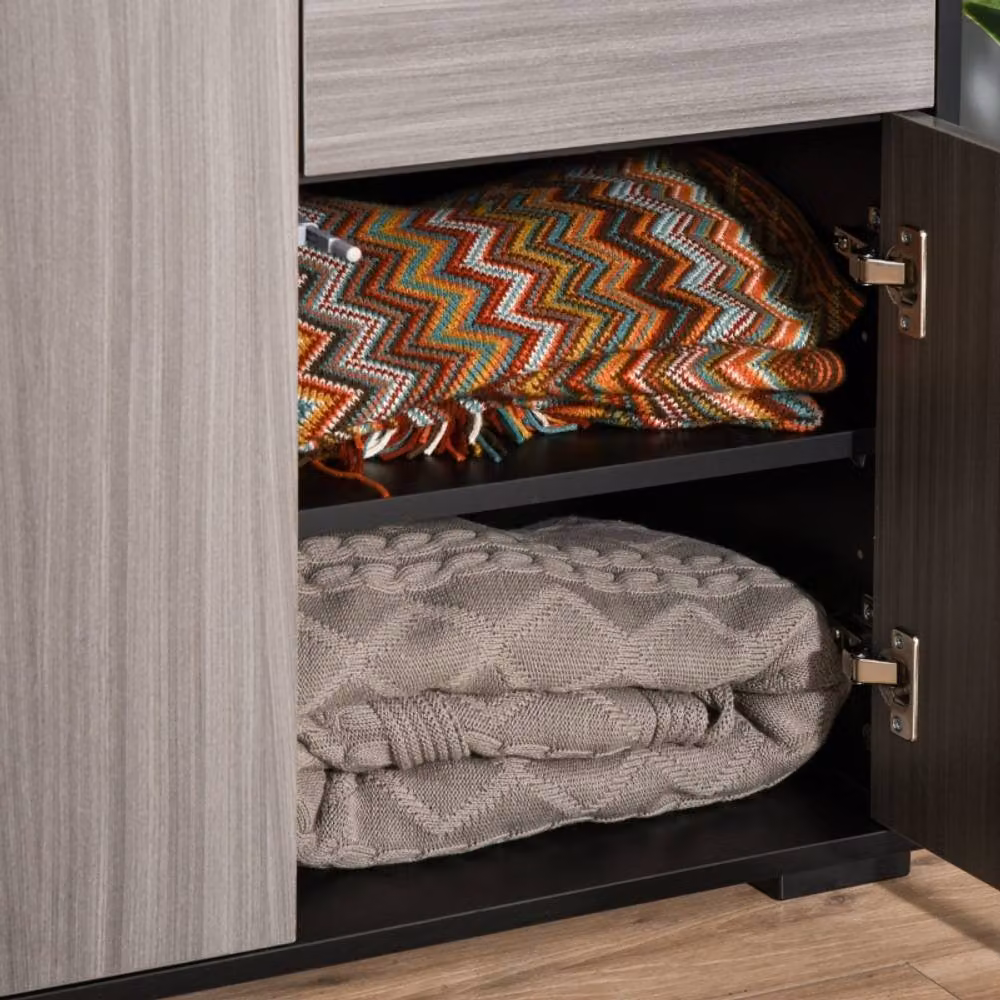 STILVORA Modern Grey Glossy Side Cabinet with Push-Open Storage – 7