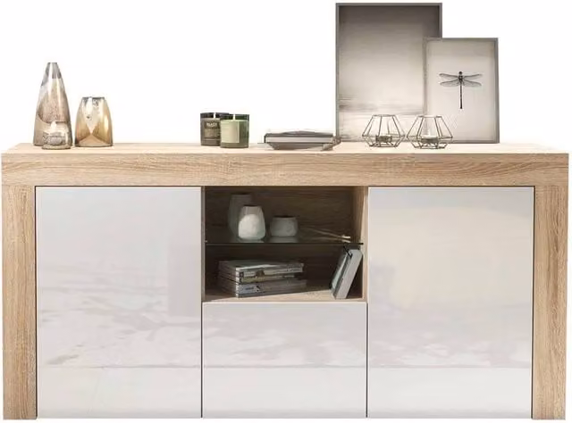 PAWNORA Modern White Glossy Wood TV Unit and Sideboard Storage Cabinet