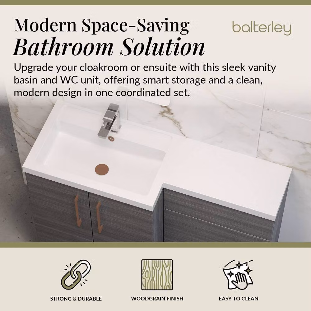 Balterley Modern Left-Hand Vanity and WC Unit Combination in Matt Anthracite Grey, Width: 110 cm – 2