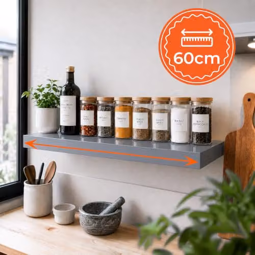 iTrend High Gloss Grey Floating Wall Shelf, Modern MDF Wall Mounted Storage Shelf, W: 60 cm – 2