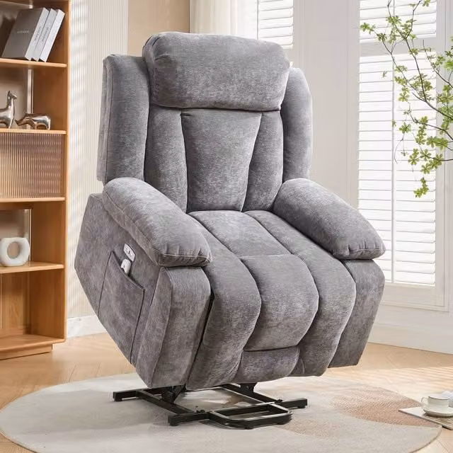 Matteo Electric Power Lift Recliner Chair with Massage, Heat and USB in Grey Fabric – 1