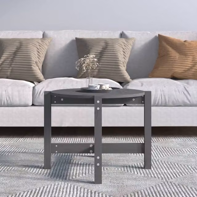 Berkfield Home Beautiful Round Coffee Table in Grey Solid Pine, Diameter: 62.5 cm, Height: 45 cm – 1