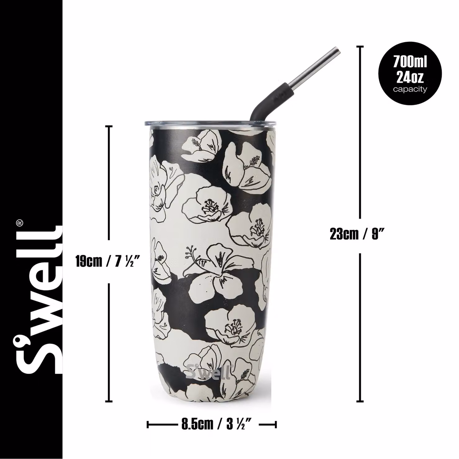S'well Stainless Steel Tumbler in Anthracite Grey Floral, 700ml – 4