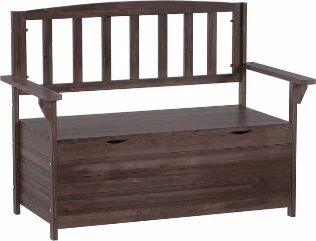 Outsunny 2 Seater Wooden Garden Bench with Storage and Armrests, Brown, W: 112 cm, D: 84 cm, H: 58 cm