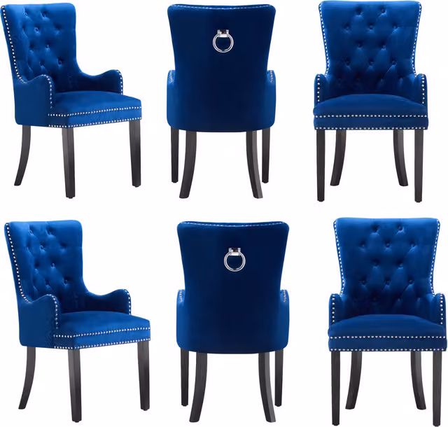Life Interiors Set of 6 Windsor Velvet Dining Chairs with Armrests in Blue