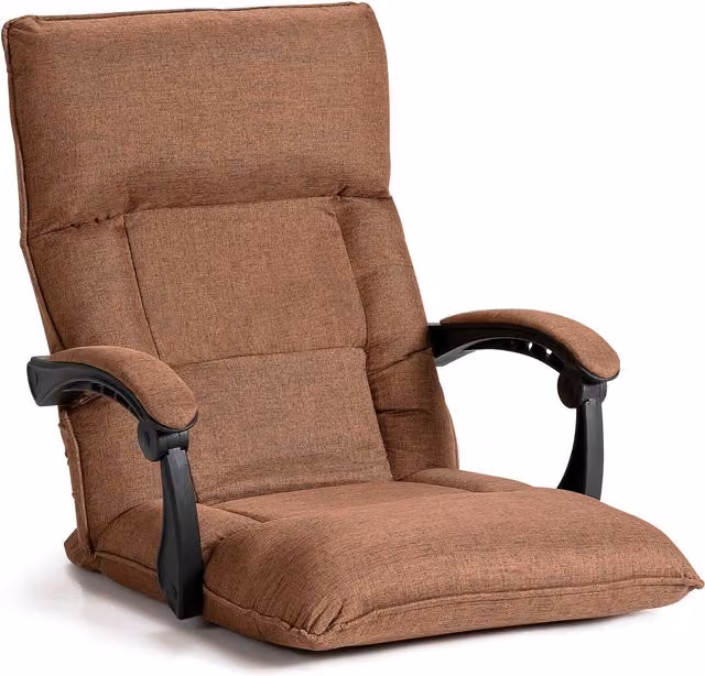 Costway Brown Fabric Lazy Sofa with 14-Position Adjusting Backrest and Armrests