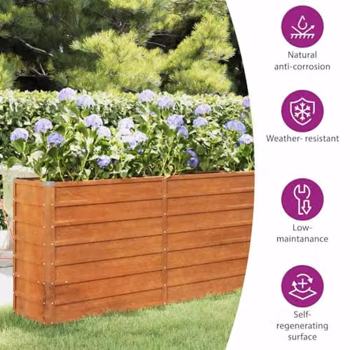 vidaXL Corten Steel Raised Bed in Brown for Vegetable, Herb or Ornamental Gardens, W/D/H: 240 x 77 x 40 cm – 2