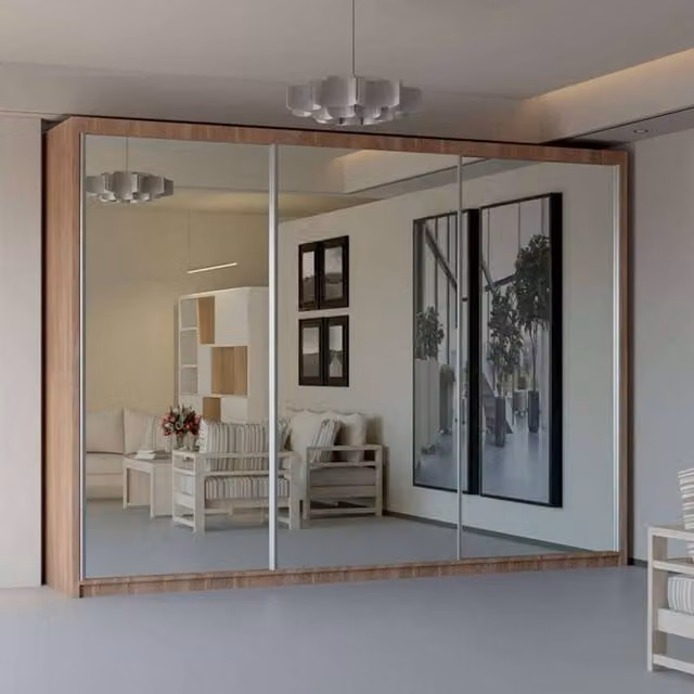 Sliding Wardrobes 4U Modern Double Sliding Door Wardrobe with Integrated Drawers in Walnut, W: 250 cm, H: 217 cm – 1