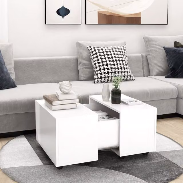 Berkfield Home White Square Coffee Table in Composite Wood W/D/H: 60 x 60 x 38 cm – 1