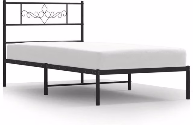 Berkfield Home Metal Bed Frame with Headboard in Black, W/D/H: 90 x 200 cm