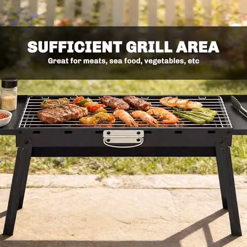 Outsunny Portable Foldable Charcoal BBQ Grill, Black Stainless Steel Tabletop Model – 5