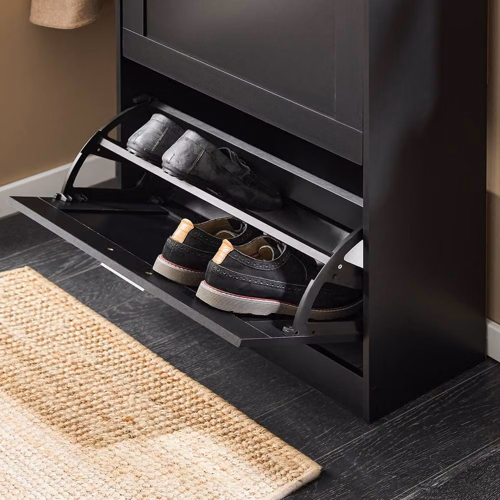 SoBuy Modern Slim Shoe Cabinet in Black with Tilting Compartments and Internal Shelves, H 80.0 x W 60.0 x D 25.0 cm – 5