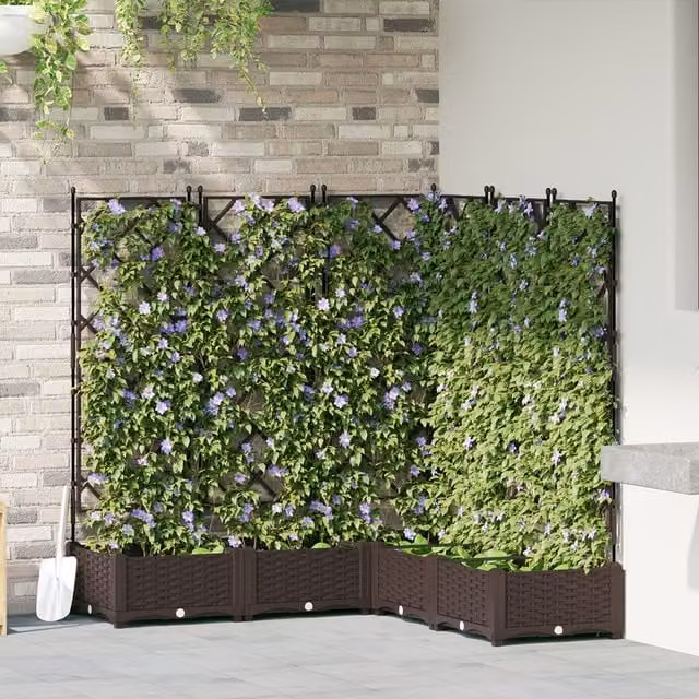 Berkfield Home Garden Planter with Trellis, 5 Piece Set, Brown, W/D/H: 120 x 120 x 125.5 cm