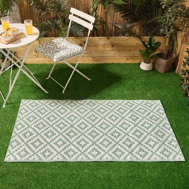 OHS Geometric Waterproof Outdoor Rug in Green, 170 cm