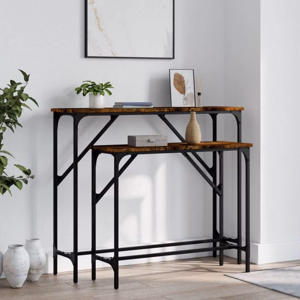 Berkfield Home Set of 2 Smoked Oak Decorative Console Tables in Brown – 2